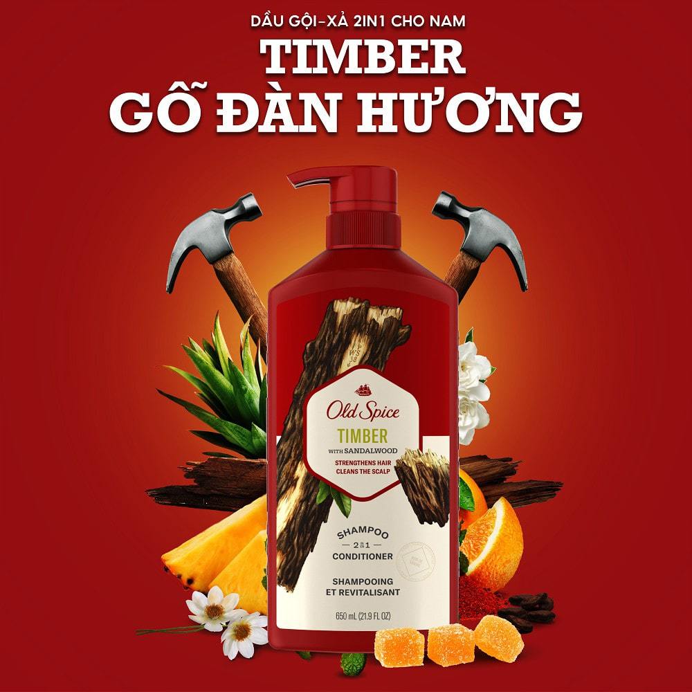 Dầu Gội & Xả Cho Nam Old Spice Timber 2in1 650ml