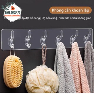 Bộ 6 Móc Dán Tường Nguyên Khối Trong Suốt Chịu Lực Cao Siêu Dính, Vỉ Miếng Dán Treo Tường Nhựa Dẻo Đa Năng Chịu Lực Tốt