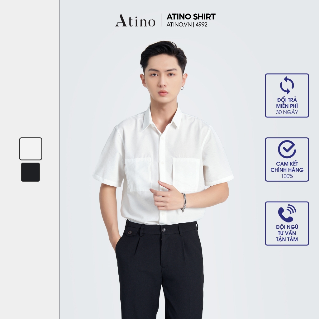 Áo sơ mi cộc tay Cuban Shirt nam Trơn ATINO vải lụa form regular SM2.4992