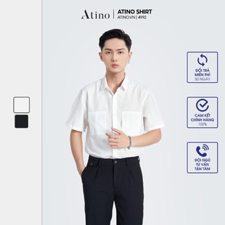 Áo sơ mi cộc tay cuban shirt nam trơn atino vải lụa form regular sm2.4992