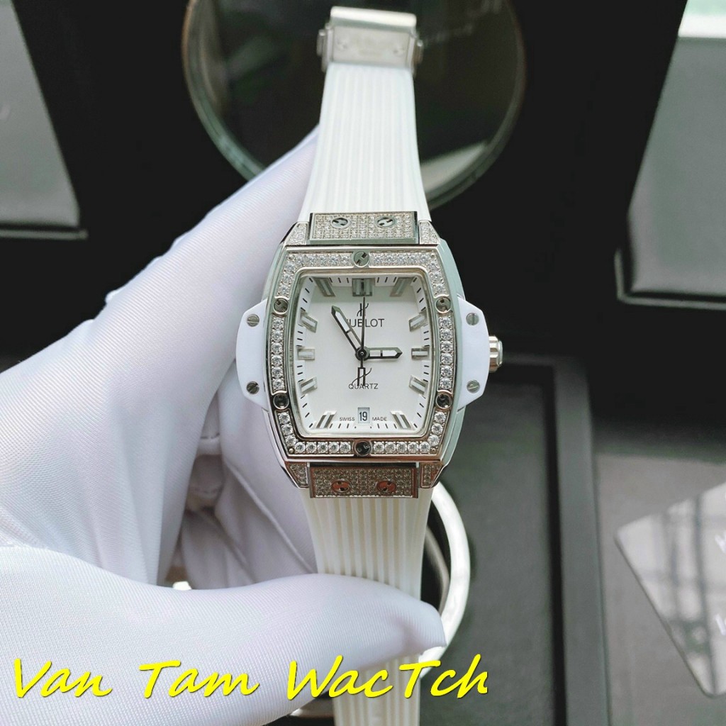 Đồng hồ nữ Hu.blot senna 34mm máy nhật quartz, mẫu mặt chữ nhật 5 màu, viền đính đá, dây silicone
