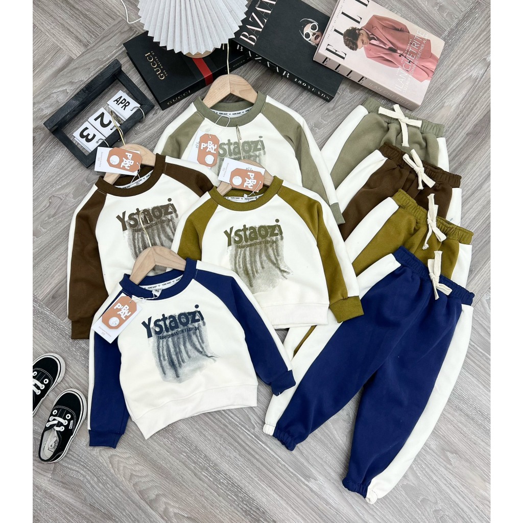 Bộ Quần Áo Thu Đông Dài Tay Chất Da Cá Đẹp Cho Bé Trai