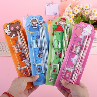 Set dụng cụ học tập 5 món 5 màu cho bé giá rẻ_bộ đồ dùng học tập cho bé