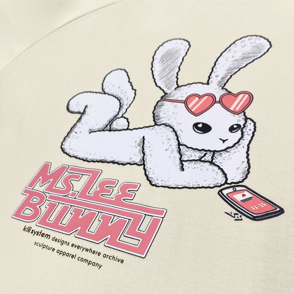 Áo thun form fit Killsystem Ms Lee Bunny màu hồng, đen, kem chất vải cotton