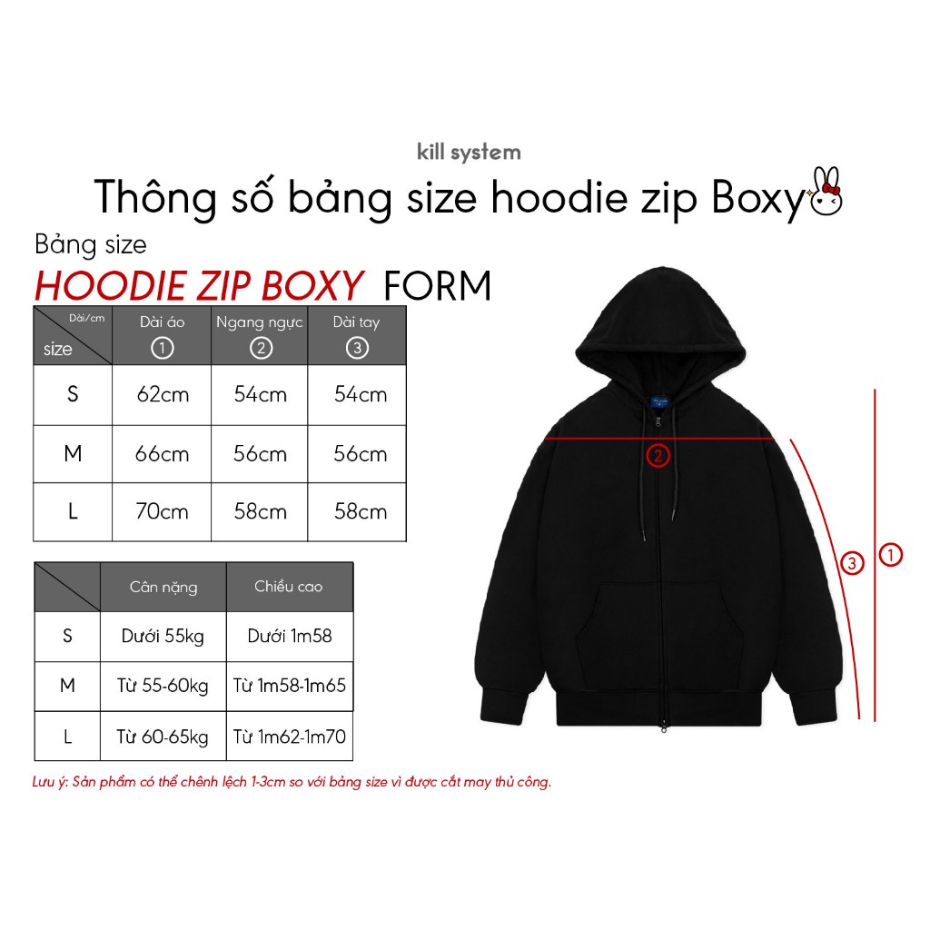 Áo khoác hoodie zip raglan Kill System Teddy hình thêu gấu trái tim