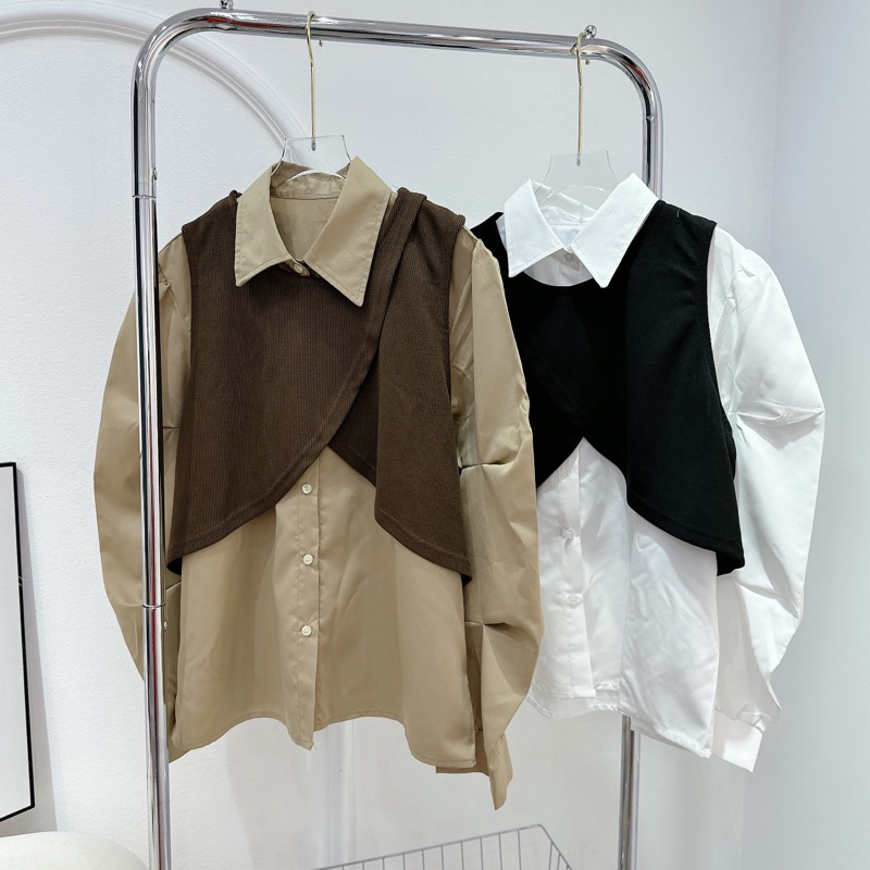 Set gile xẻ vạt kèm sơ mi