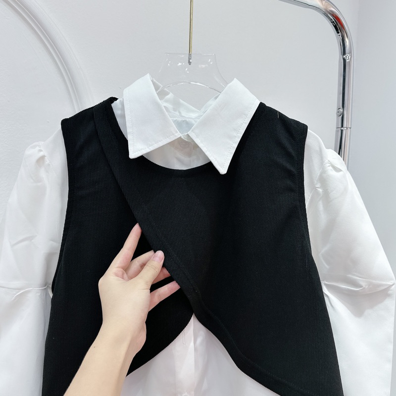 Set gile xẻ vạt kèm sơ mi