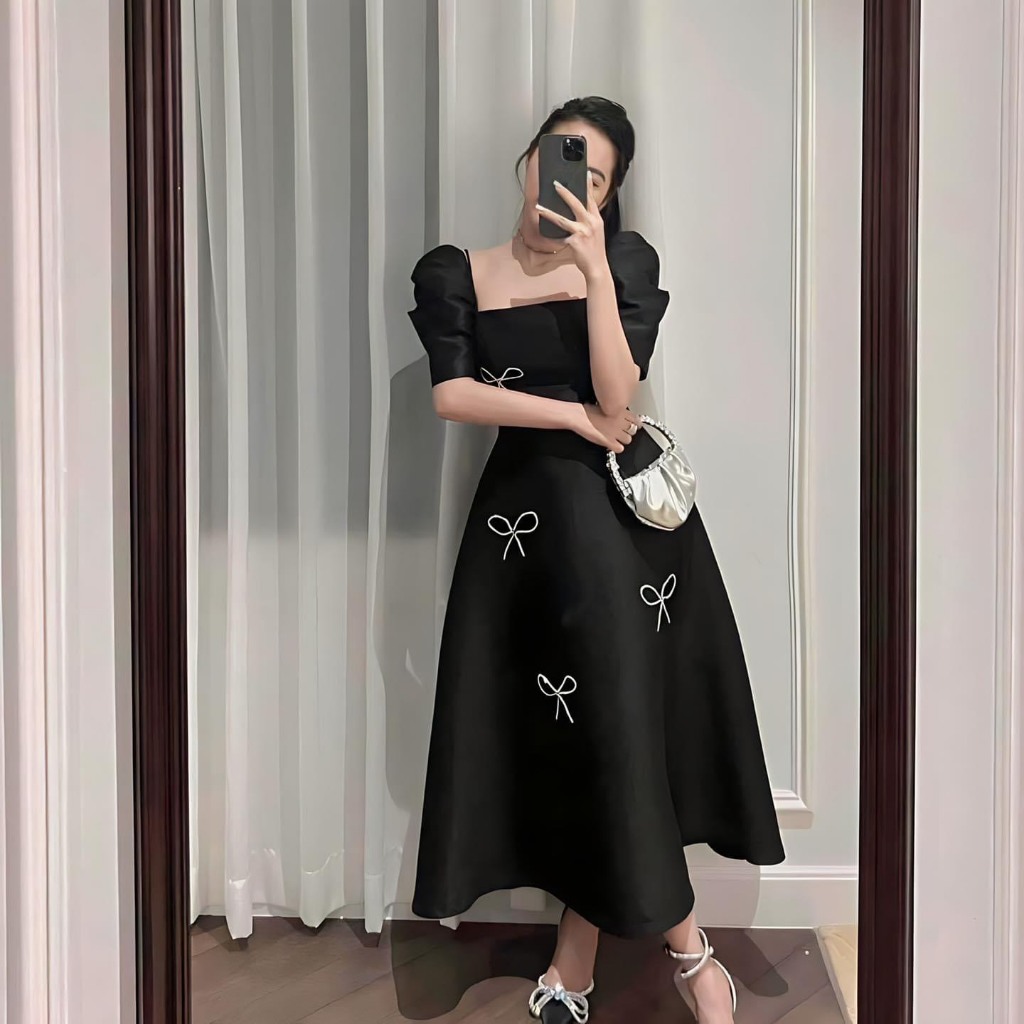 Váy tafta cổ vuông 2 dây bigsize  VSHIRT