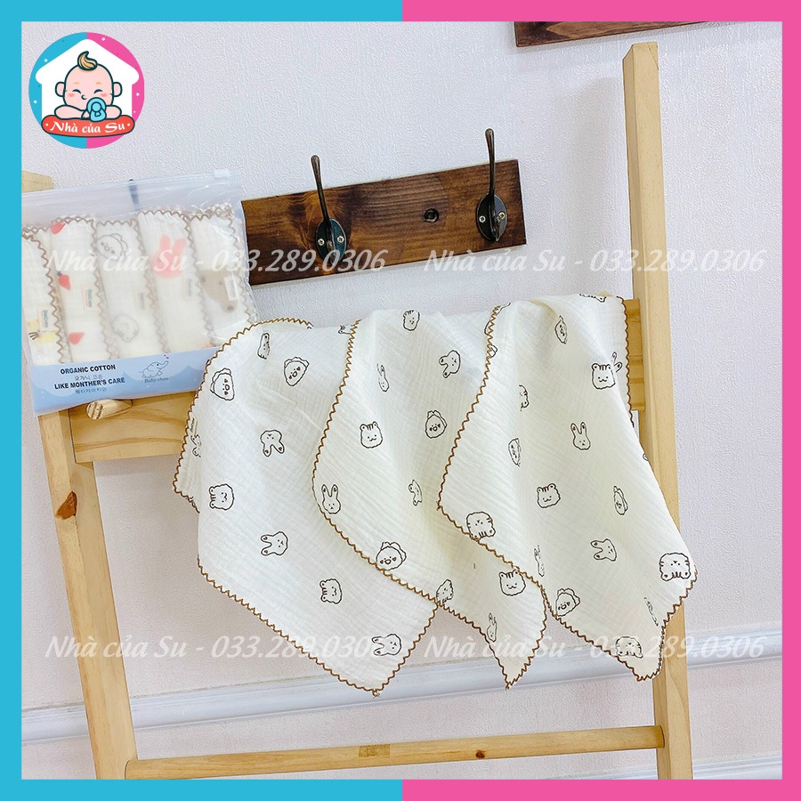 Set 5 Khăn sữa xô Muslin có viền 2-6 lớp cao cấp thấm hút mềm mại cho bé sơ sinh Nhà của Su