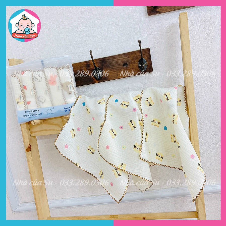 Set 5 Khăn sữa xô Muslin có viền 2-6 lớp cao cấp thấm hút mềm mại cho bé sơ sinh Nhà của Su