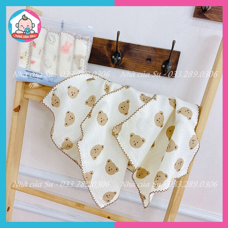 Set 5 Khăn sữa xô Muslin có viền 2-6 lớp cao cấp thấm hút mềm mại cho bé sơ sinh Nhà của Su