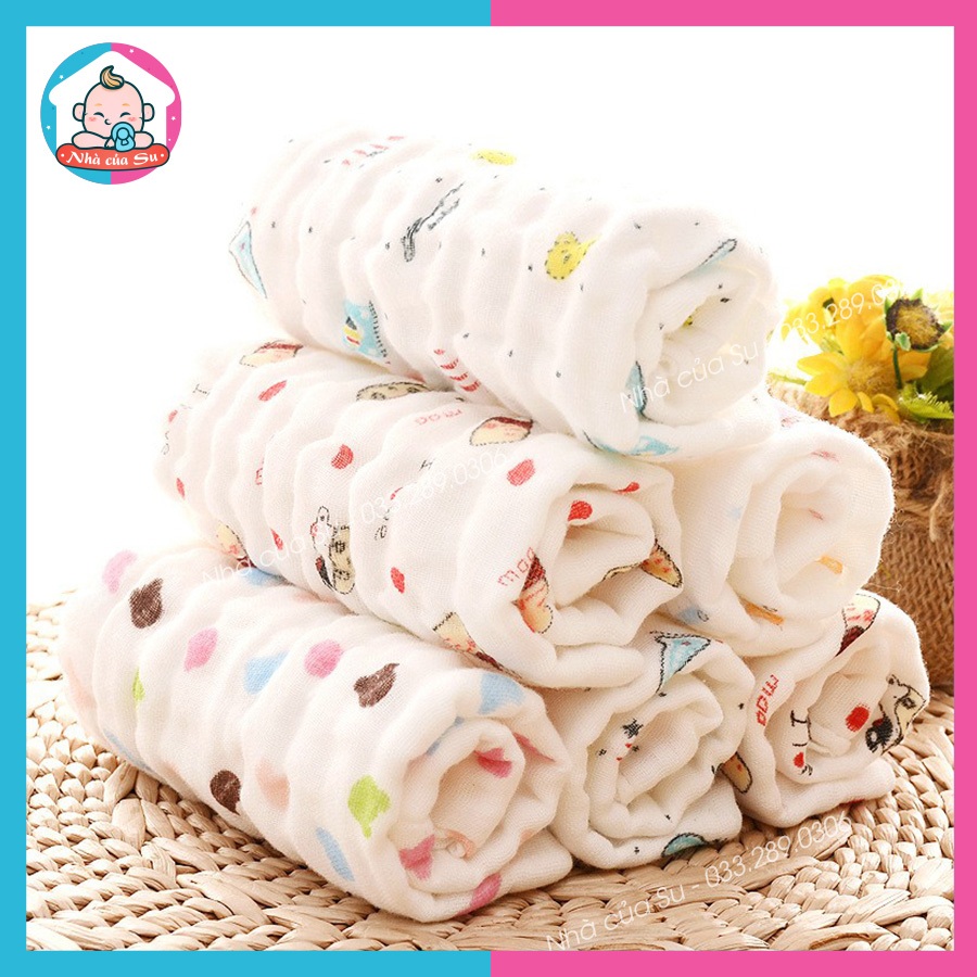 Set 5 Khăn sữa xô Muslin có viền 2-6 lớp cao cấp thấm hút mềm mại cho bé sơ sinh Nhà của Su