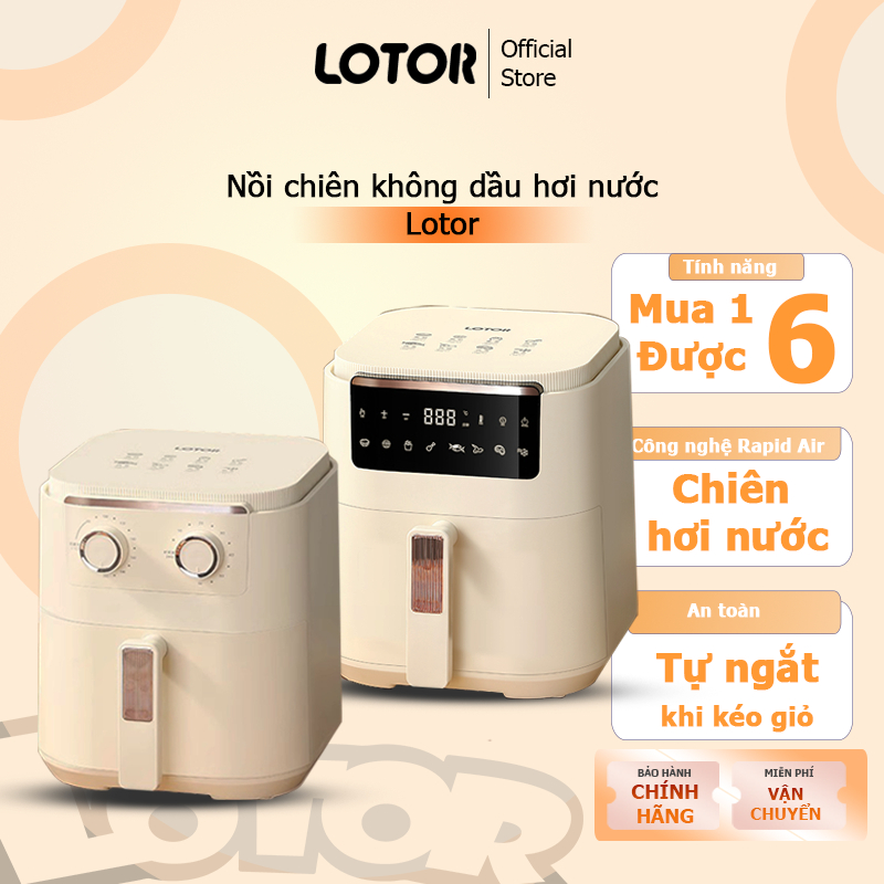 Nồi chiên không dầu Lotor dung tích 5l công nghệ Rapid Air tiên tiến với 8 chế độ tự động điều chỉnh nhiệt tới 200 độ C