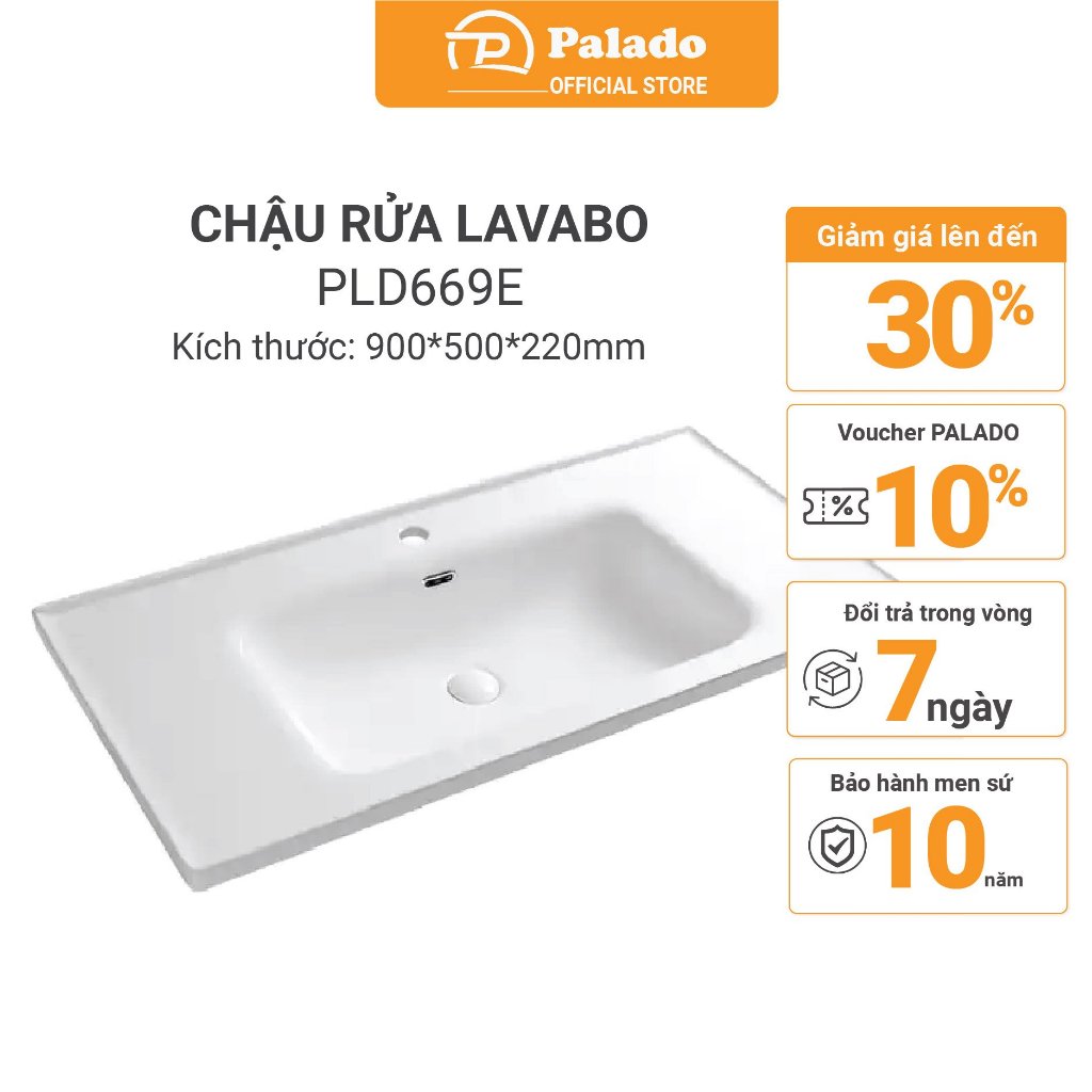 Chậu rửa lavabo âm bàn Palado PLD669E, chất liệu sứ cao cấp. Kích thước 900x500x220mm