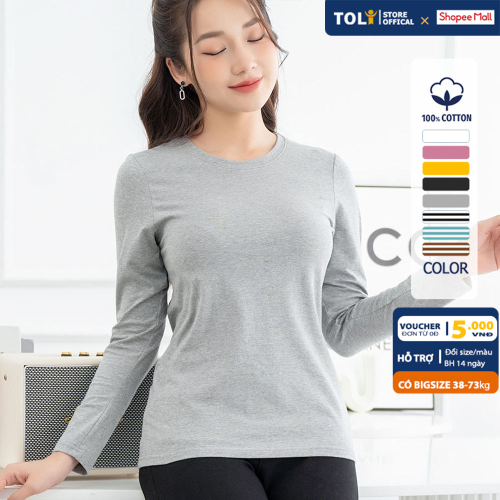 Áo thun tay dài nữ TOLI cổ tròn dáng ôm vừa, màu trơn , vải cotton mềm mịn, co dãn 4 chiều cao cấp [LH09]