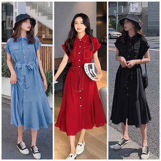 Đầm đuôi cá thắt eo sọc caro xanh Hàn Quốc