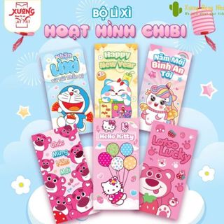 Combo 10 bao lì xì hoạt hình doraemon hello kitty gấu dâu lotso chibi tết giáp thìn 2024