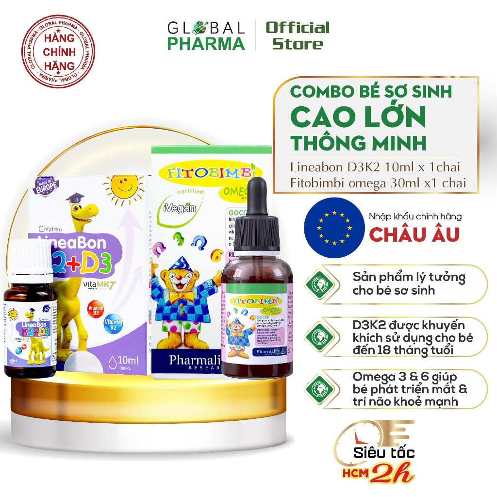 Combo tăng chiều cao, phát triển trí não Fitobimbi cho bé từ sơ sinh (Fitobimbi Omega + Lineabon D3K2)