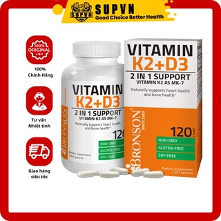 Bronson Vitamin D3 K2 - 5000iu -120 viên - 90mcg K2 MK7 Hỗ trợ xương chắc khỏe Chính hãng giá tốt