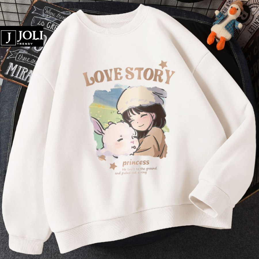 Áo Sweater Love Story Nam Nữ By JOLI Unisex Chất Nỉ Lót Bông Form Rộng
