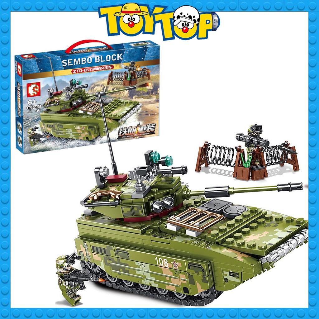 Đồ chơi lắp ráp quân sự ghép xe tăng lội nước xếp hình quân đội Tank Sembo Block 105564 - xe tank ZT