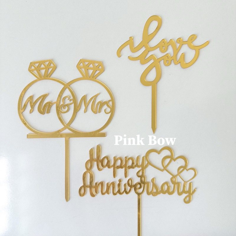 Topper/ Phụ kiện trang trí mica chữ Happy Anniversary/hpan/love/Kỷ niệm ngày cưới/Hôn nhân/Tình yêu cặp đôi đủ màu sắc