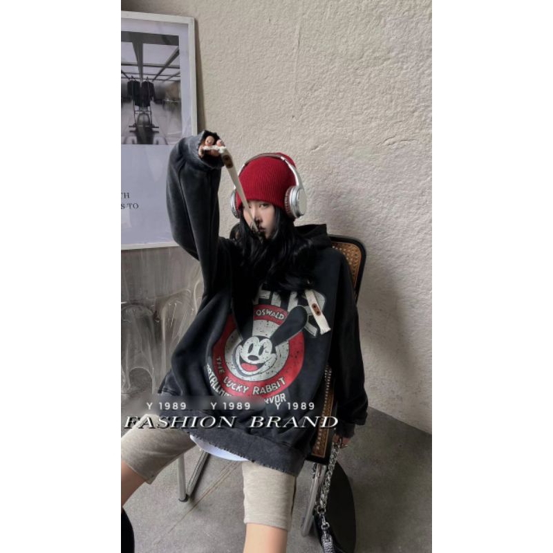 Áo nỉ mũ hình Mickey lót lông siêu đẹp