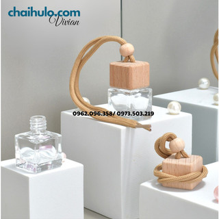 5ml lọ đựng tinh dầu chai đựng tinh dầu treo xe ô tô nắp gỗ thân vuông