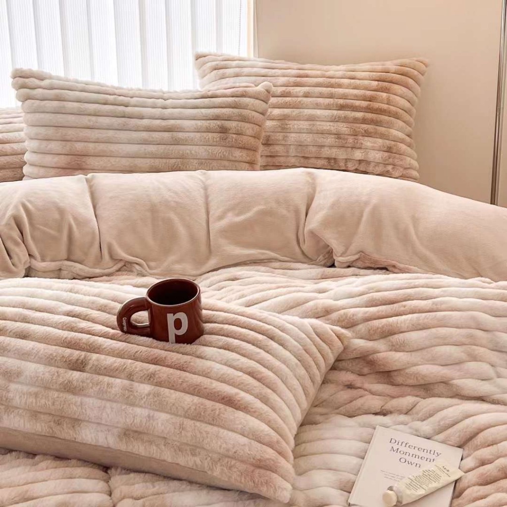 Bộ chăn ga gối ga giường nỉ nhung lông thỏ các mẫu loang trơn hot trend năm 2023, hàng loại 1, siêu dày dặn