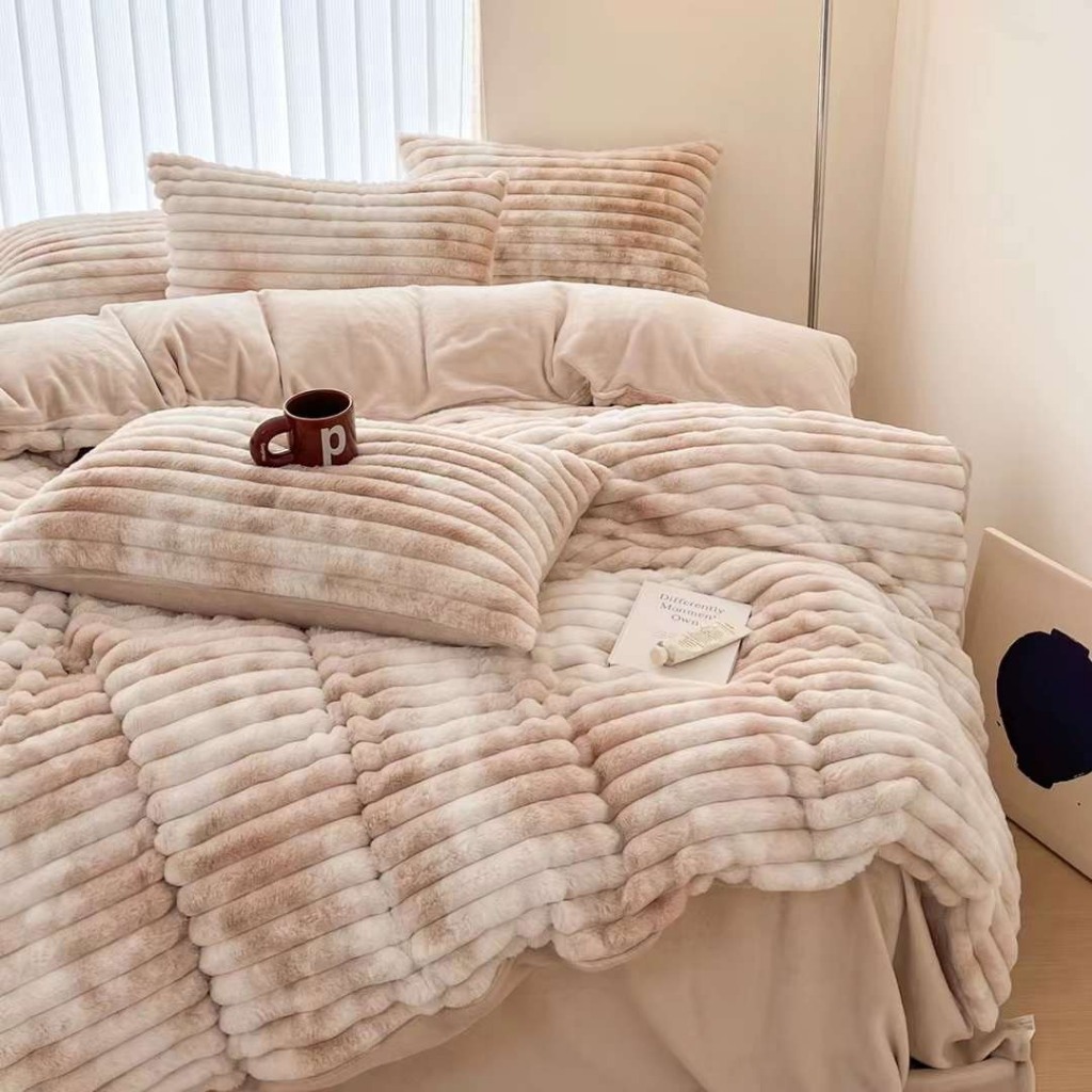 Bộ chăn ga gối ga giường nỉ nhung lông thỏ các mẫu loang trơn hot trend năm 2023, hàng loại 1, siêu dày dặn