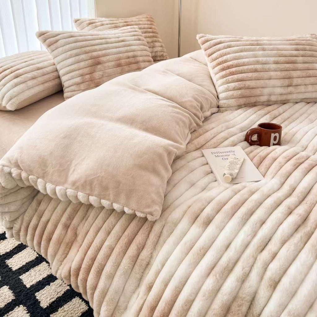 Bộ chăn ga gối ga giường nỉ nhung lông thỏ các mẫu loang trơn hot trend năm 2023, hàng loại 1, siêu dày dặn