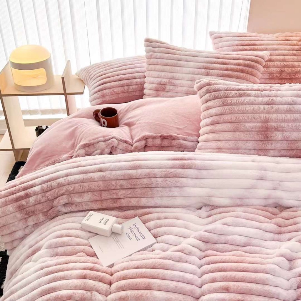 Bộ chăn ga gối ga giường nỉ nhung lông thỏ các mẫu loang trơn hot trend năm 2023, hàng loại 1, siêu dày dặn