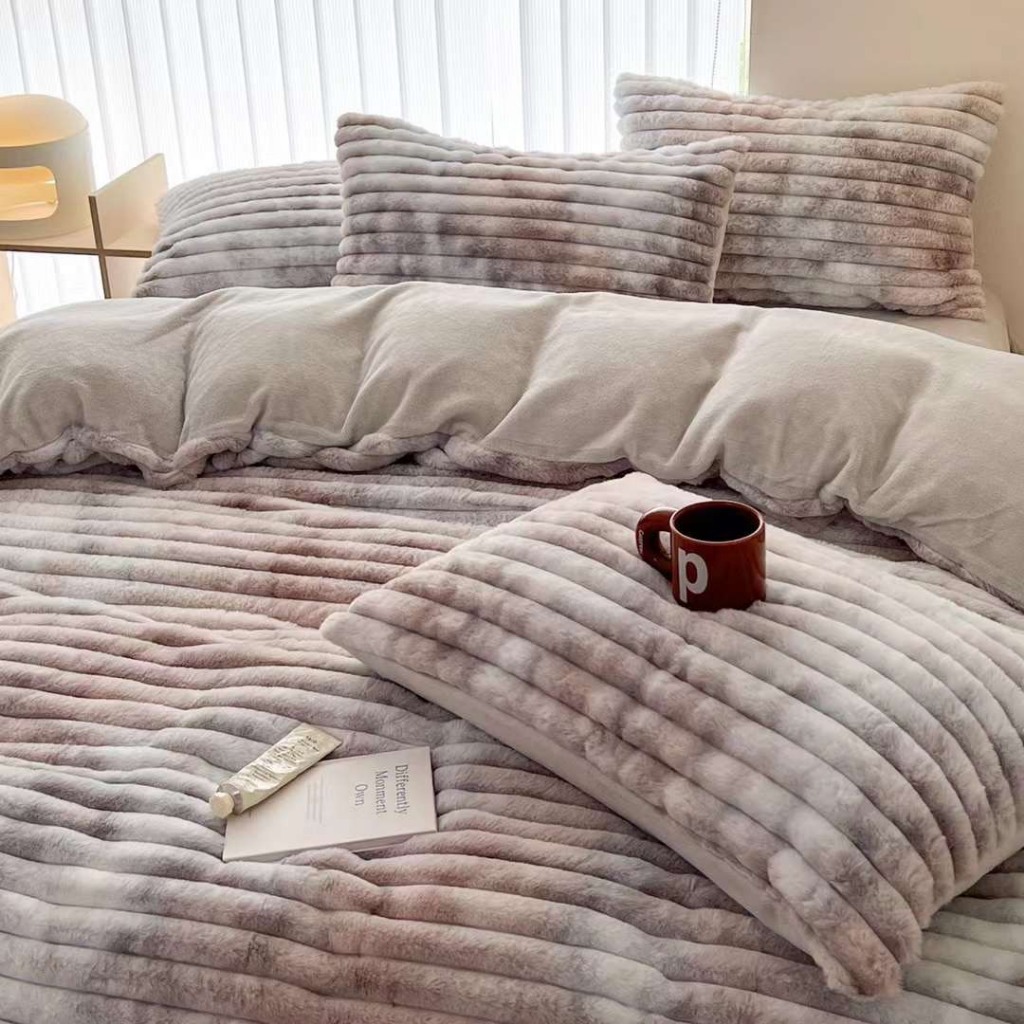 Bộ chăn ga gối ga giường nỉ nhung lông thỏ các mẫu loang trơn hot trend năm 2023, hàng loại 1, siêu dày dặn