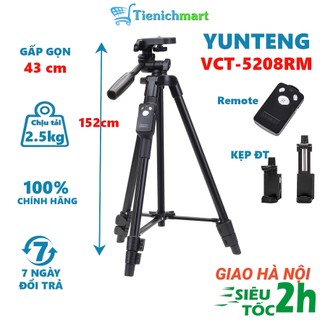 Tripod điện thoại Chân máy ảnh Yunteng VCT-5208RM kèm remote, kẹp điện thoại, túi xách tiện dụng