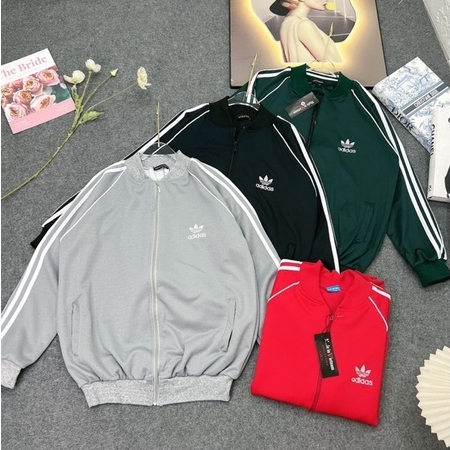 Áo Khoác Adidas Bomber Thể Thao Nam Nữ Vải Thun Nỉ Co Giãn, Áo Khoác 3 Sọc Kẻ Trắng Chống Gió Cao Cấp