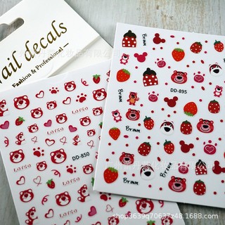 Sticker gấu dâu dán móng