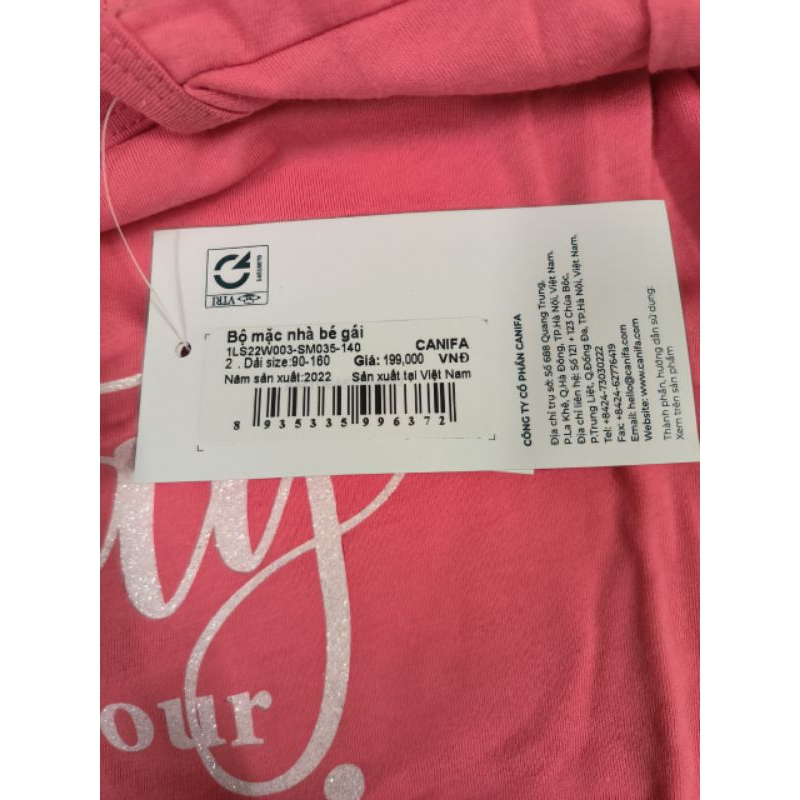 Bộ cotton dài tay mặc nhà bé gái Canifa