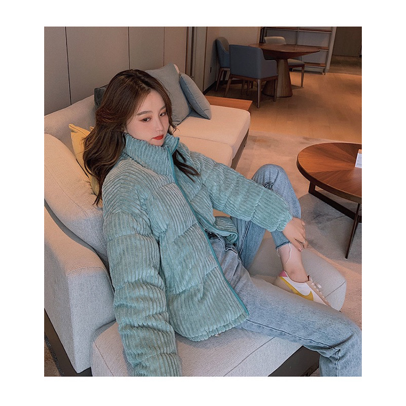 Áo khoác phao nữ, Áo phao nhung gân dáng ngắn hàng Quảng Châu, Áo phao nhung béo kèm dây rút