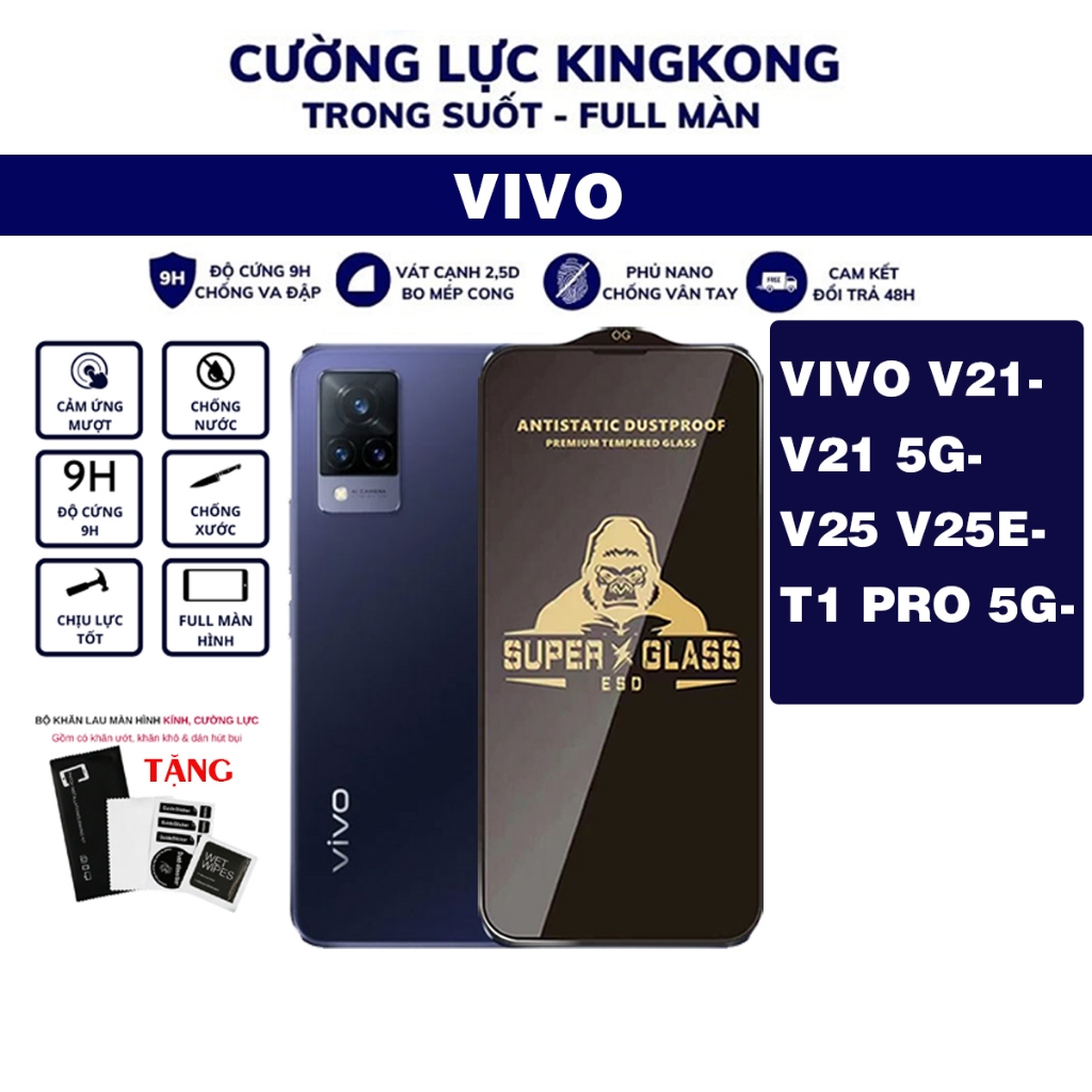 Kính cường lực Kingkong full màn Vivo Y17S/Y91/Y93/Y95/Y1S/Y11/Y12/Y15/Y17/U10/Y01/Y02S/Y12S/Y21S/Y01/Y15S/Y16/Y20/Y20S