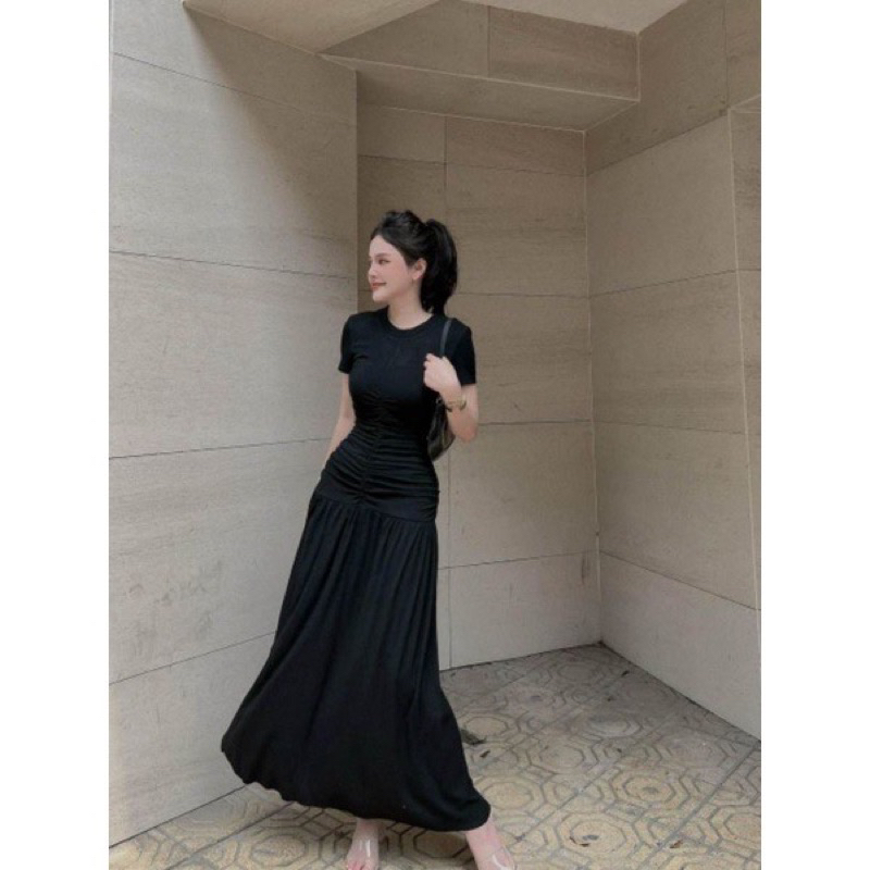 Váy Đen Dáng Dài Maxi Nhún Eo