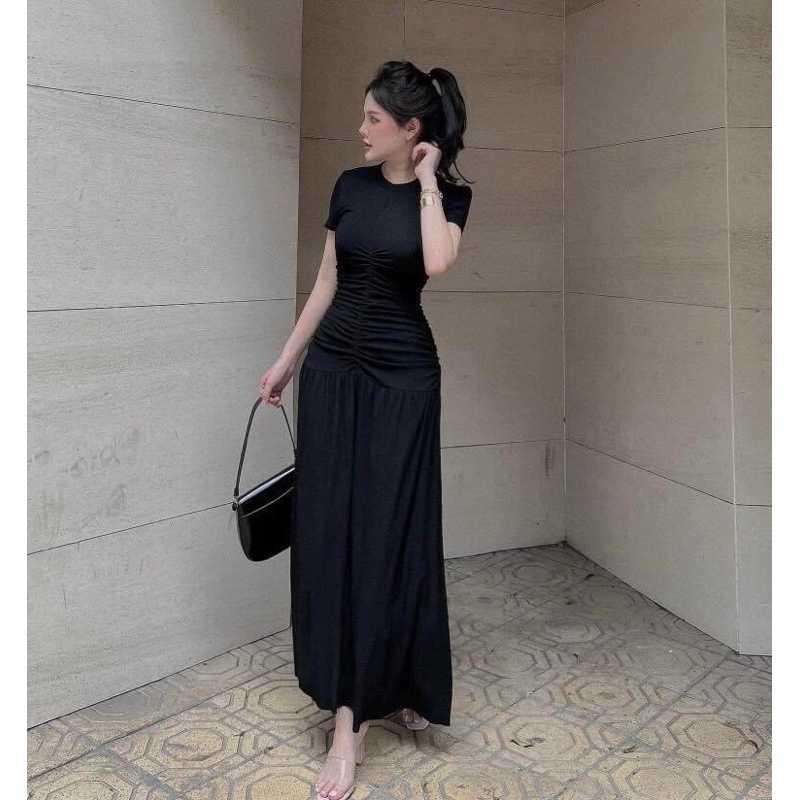 Váy Đen Dáng Dài Maxi Nhún Eo