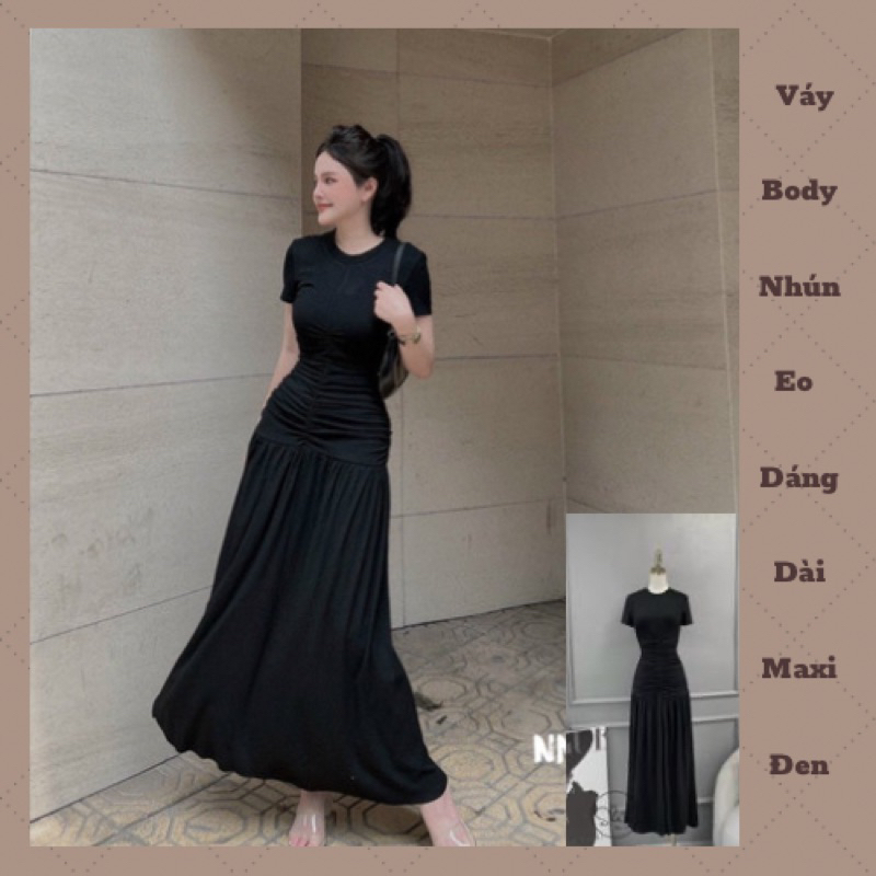 Váy Đen Dáng Dài Maxi Nhún Eo