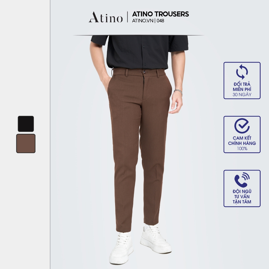 Quần Âu Nam Trơn ATINO Vải Polyester Co Giãn Pha Rayon Thông Thoáng Form Regular QA2.048