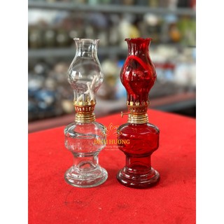 Đèn thờ dầu thủy tinh đỏ trắng.cao 20cm. ( đôi)