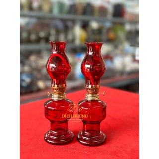 Đèn thờ dầu thủy tinh đỏ trắng.cao 20cm. ( đôi)