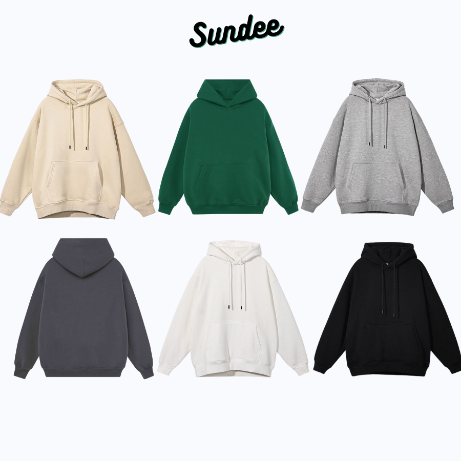 Áo Hoodie trơn SUNDEE chất Nỉ Bông Unisex form rộng mũ 2 lớp
