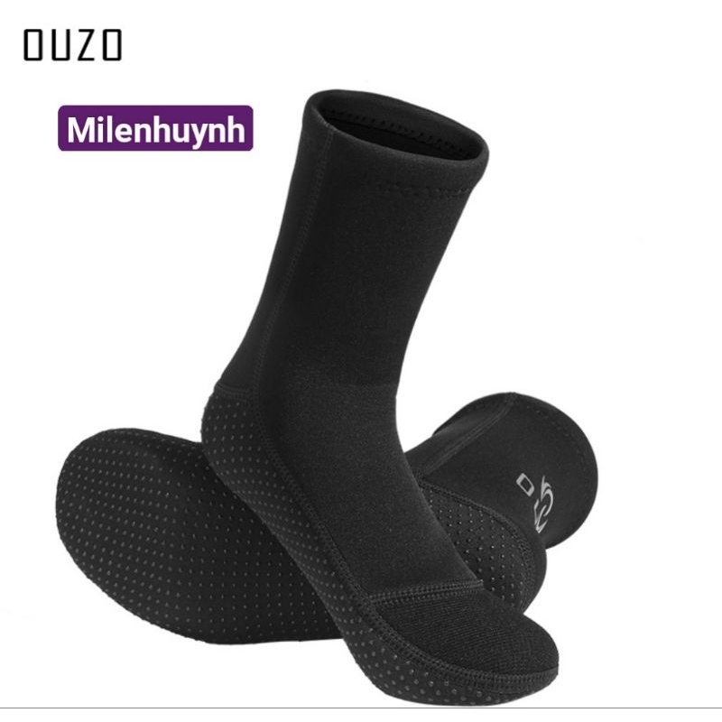 Giày lặn biển, tất lặn, bao chân lặn cổ cao OUZO dày 3mm cao su neoprene có gờ nhám chống trợt size trẻ em, người lớn