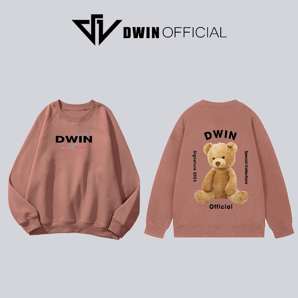 Áo sweater nỉ Bear unisex DWIN basic nam nữ form rộng oversize local brand SP00107