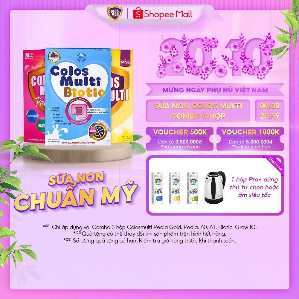 Combo 3 hộp Sữa bột Colosmulti các loại Pedia, A0, A1, Grow IQ, Biotic, Pedia Gold