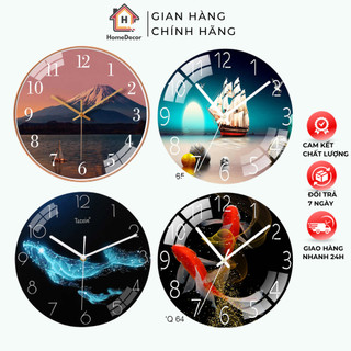 Đồng Hồ Tròn Treo Tường Phong Cách Hiện Đại, Đồng Hồ Treo Tường Kim Trôi Tráng Gương 5D Cao Cấp